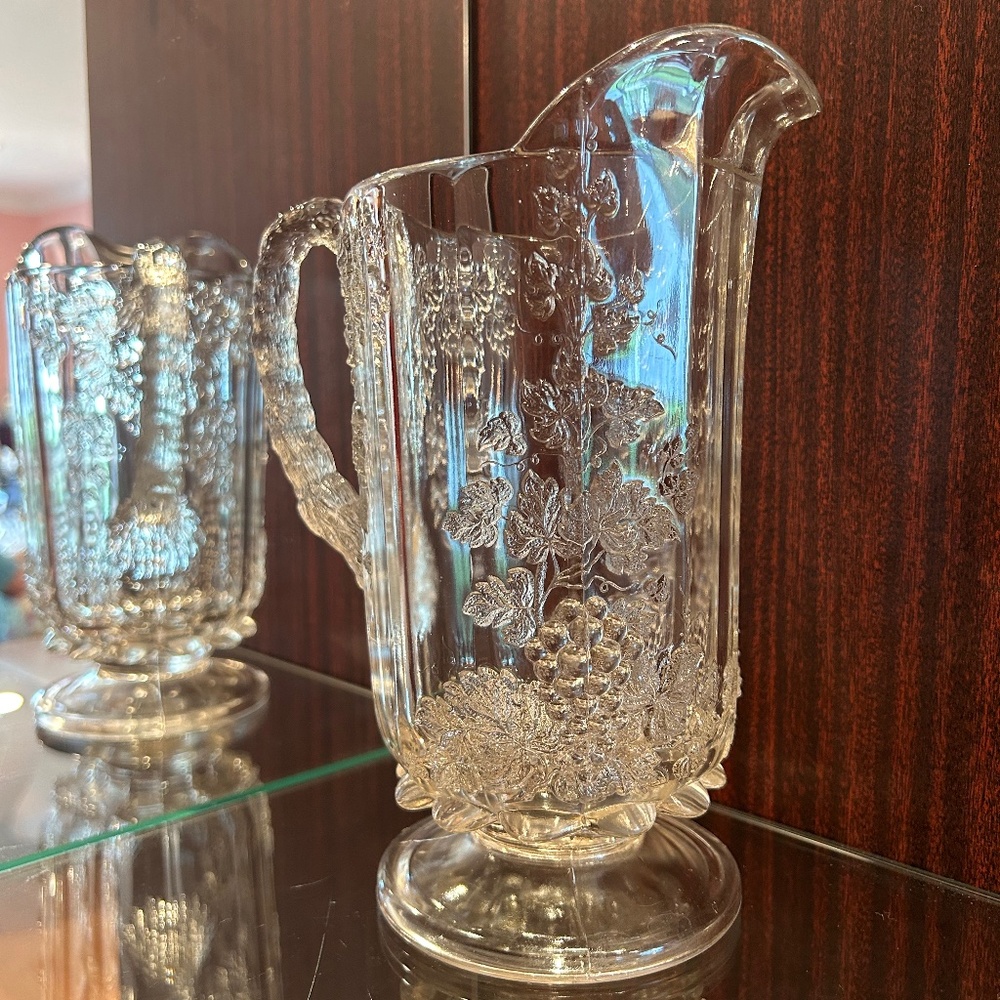 Vintage Glass Pitcher with Ice Lip 8.5" High 4.25" Diameter 6.75" Wide